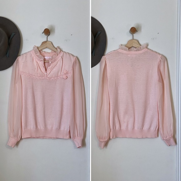 Ballerina pink/peach chiffon & cotton blend knit l/s top - Picture 5 of 16